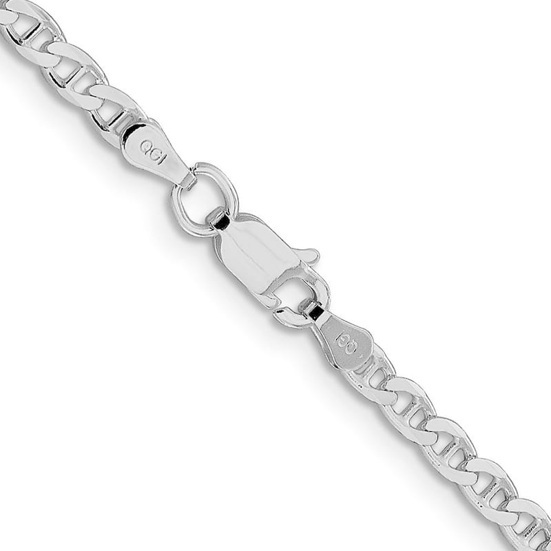 Curata 925 Sterling Silver Rhodium 3.15mm Flat Cuban Anchor Chain Necklace Options: 18 20 22 24