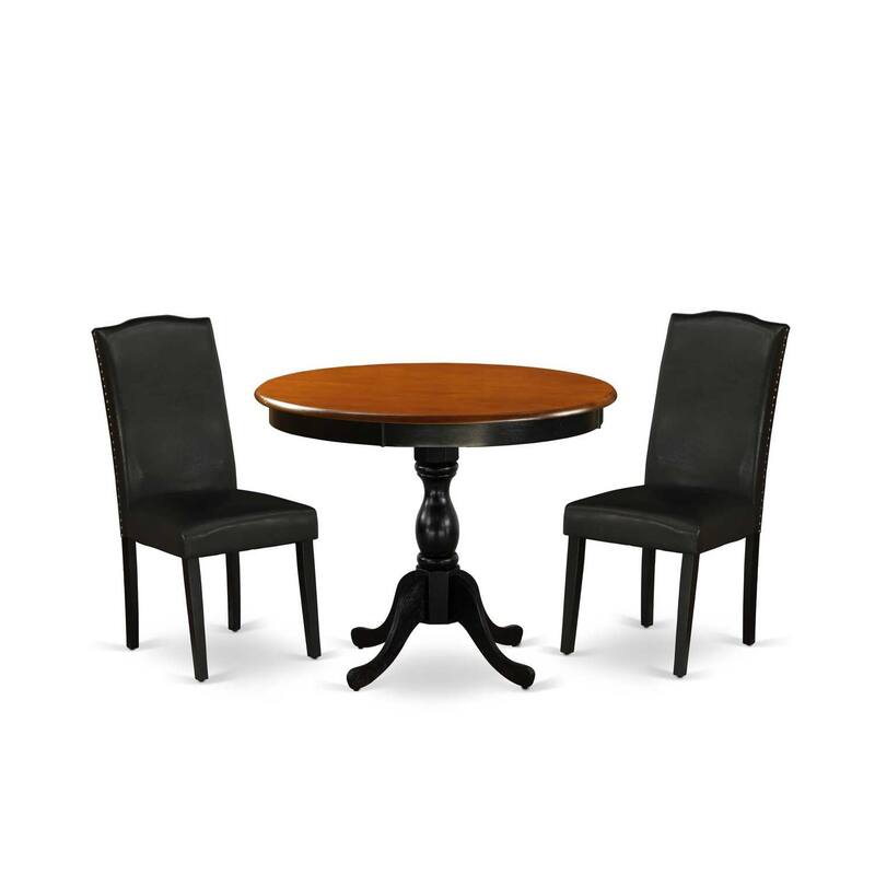 3-Piece Black and Cherry Finish Solid Wood Top - Dining Room Set with High Back - Seats-4