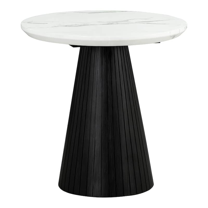 Furniture of America Tonix Modern White and Black Round Faux Marble Top End Table