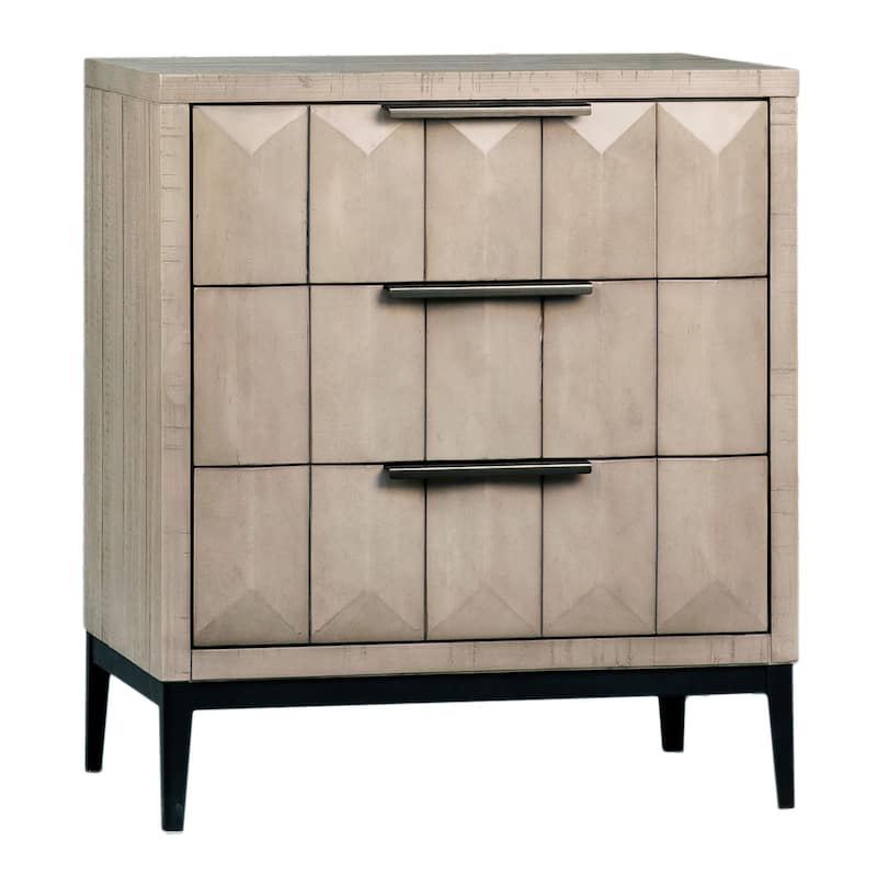 Emilia Grey Wash Pine Modern 3-Drawer Storage Nightstand - Light Grey Wash