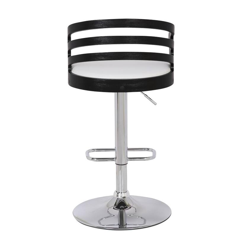 Modern Adjustable Swivel Bar Stool - White Wood Back with Cushion