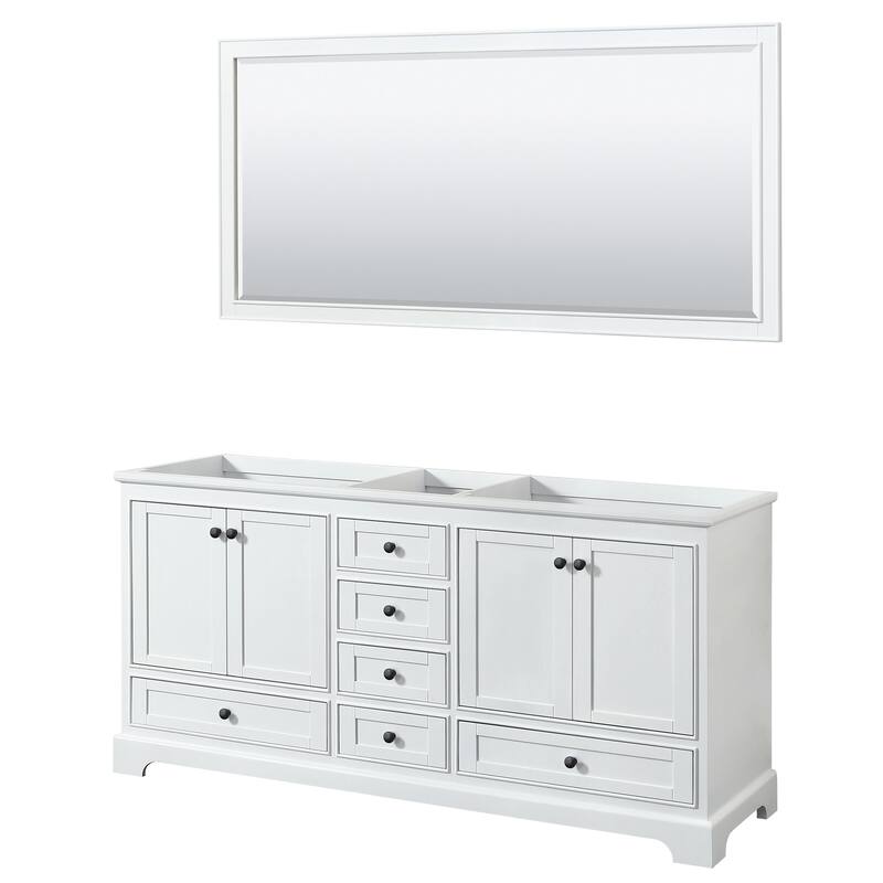 Wyndham Collection Deborah 71" Free Standing Double Wood Vanity - White / Matte Black Hardware