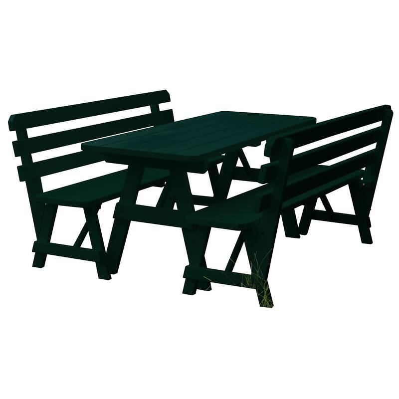 Pine 8' Picnic Table with 2 Backed Benches - Dark Green