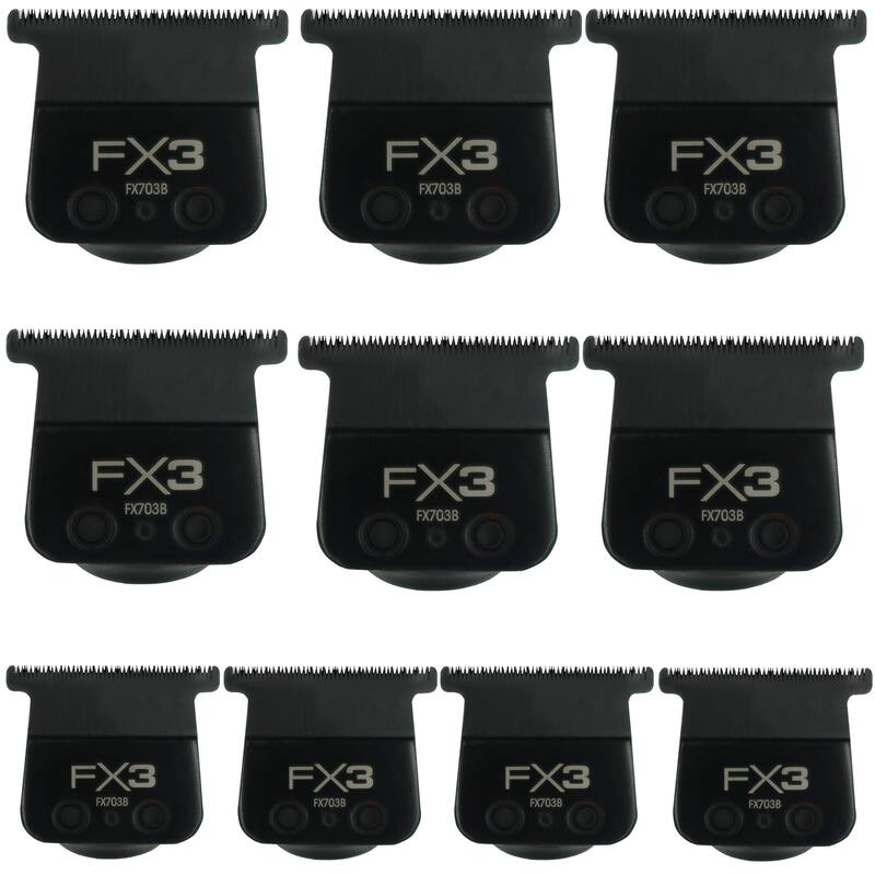 10x BaByliss Pro FX3 Titanium Carbon-Nitride Standard-Tooth Ultra-Thin Replacement T-Blade #FX703B - Black - Black