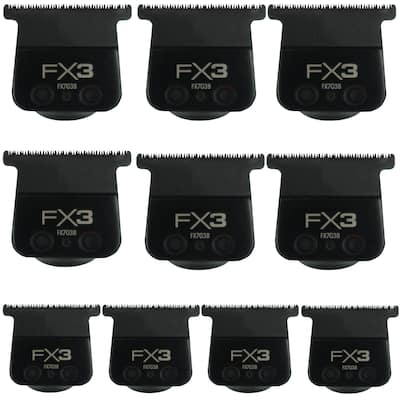 10x BaByliss Pro FX3 Titanium Carbon-Nitride Standard-Tooth Ultra-Thin Replacement T-Blade #FX703B - Black