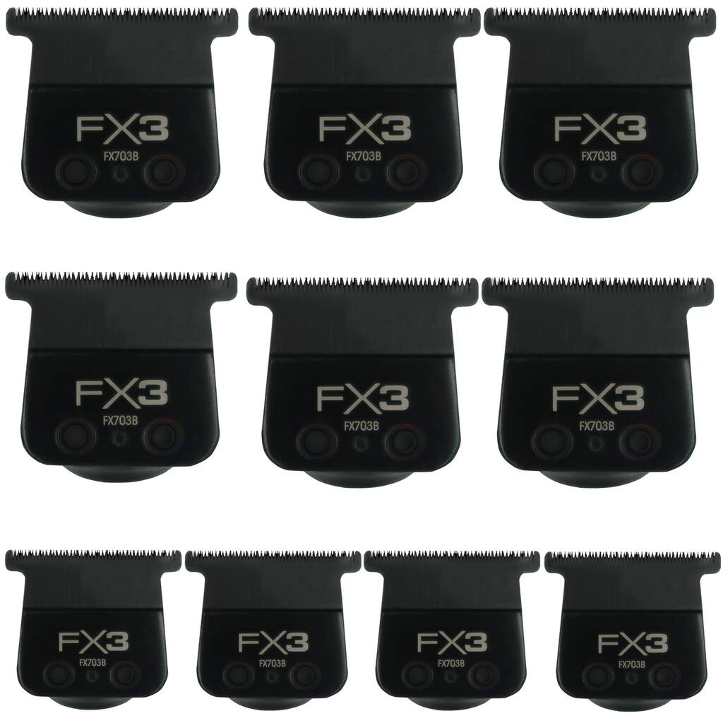 10x BaByliss Pro FX3 Titanium Carbon-Nitride Standard-Tooth Ultra-Thin Replacement T-Blade #FX703B - Black