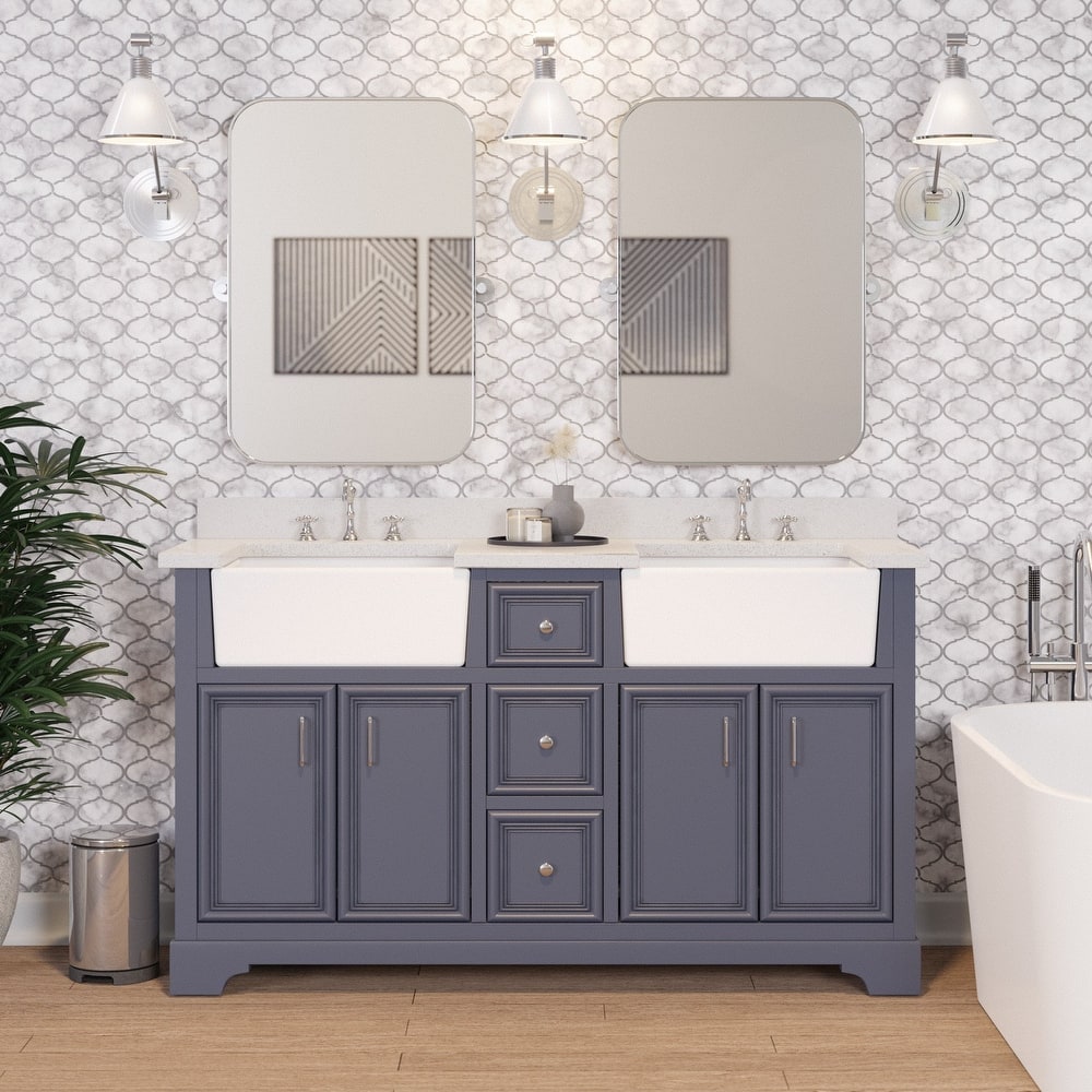 KitchenBathCollection Zelda 60" Double Farmhouse Vanity with Quartz Top