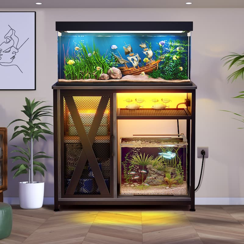 Moasis 50 Gallon Aquarium Stand with Power Outlets & LED Light