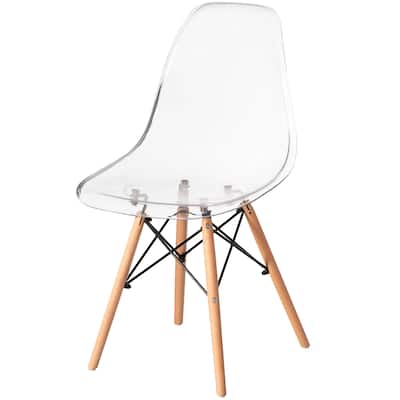 Mid-Century Modern Style Dining Chair with Wooden Dowel Eiffel Legs, DSW Transparent Plastic Shell Accent Chair