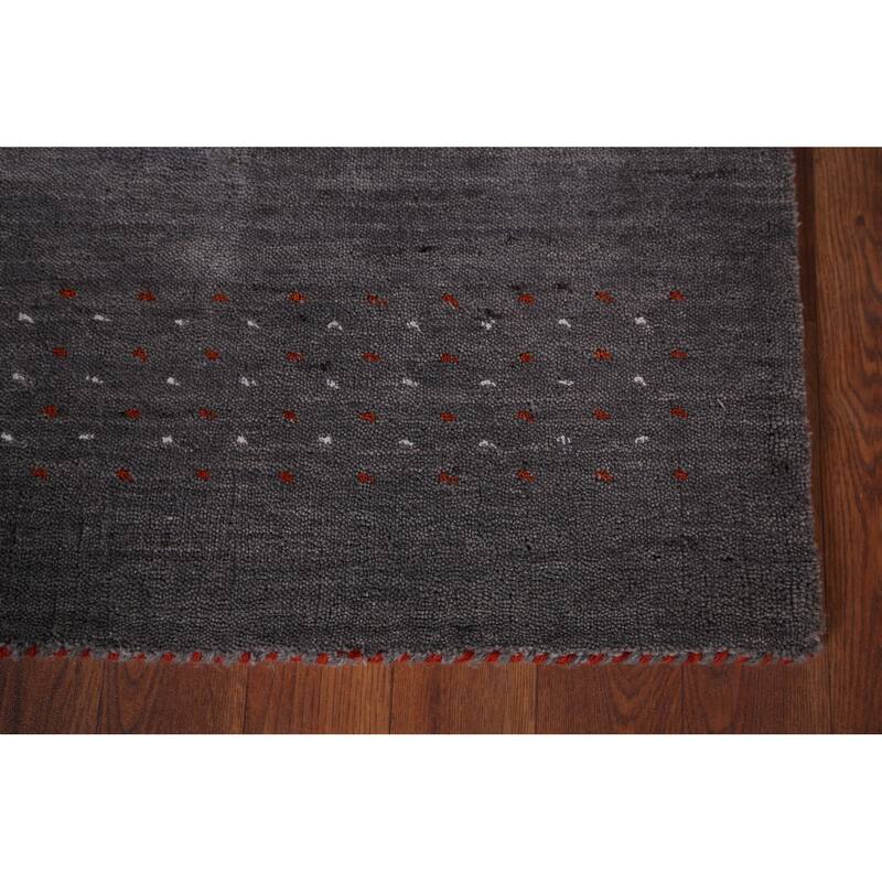 Dark Gray Striped Gabbeh Oriental Runner Rug Hand-Knotted Wool Carpet - 2'9"x 9'6"