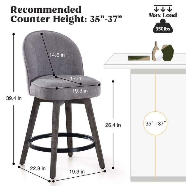dimension image slide 6 of 12, HOMYKA Swivel Bar Stool with Wood Legs Set of 4 - N/A