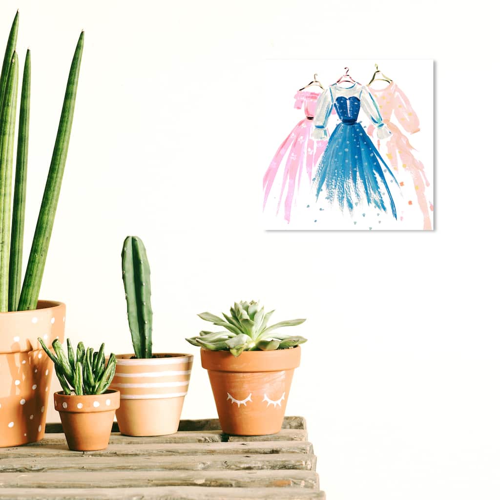 Wynwood Studio Canvas Fashion and Glam Three Dresses Blue and Glam Wall Art Canvas Print