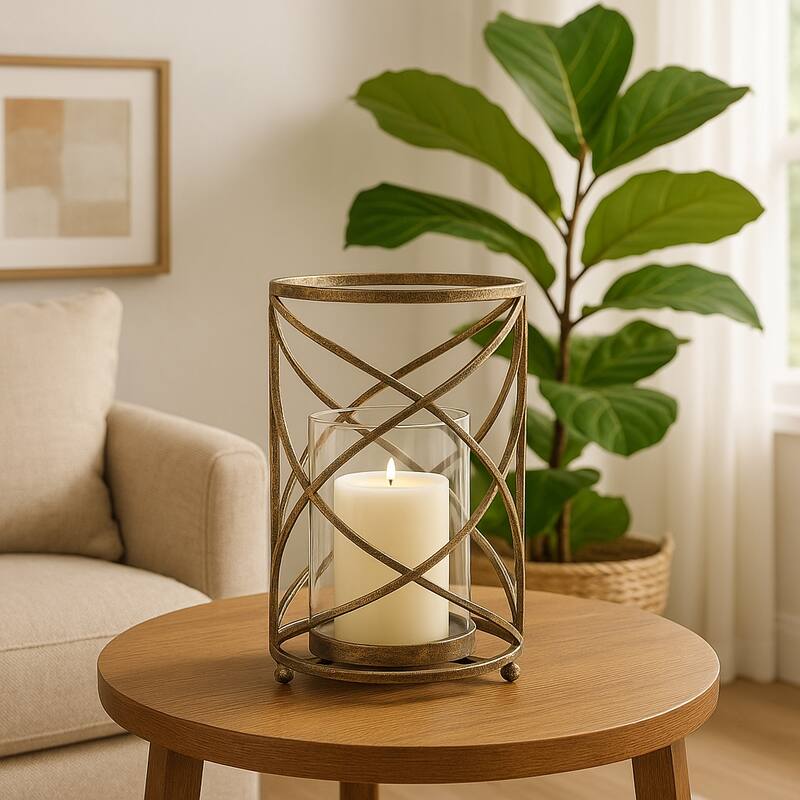 Metal Hurricane Candle Holder - Contemporary Rustic Pillar Candle Holder - Decorative Home Decor