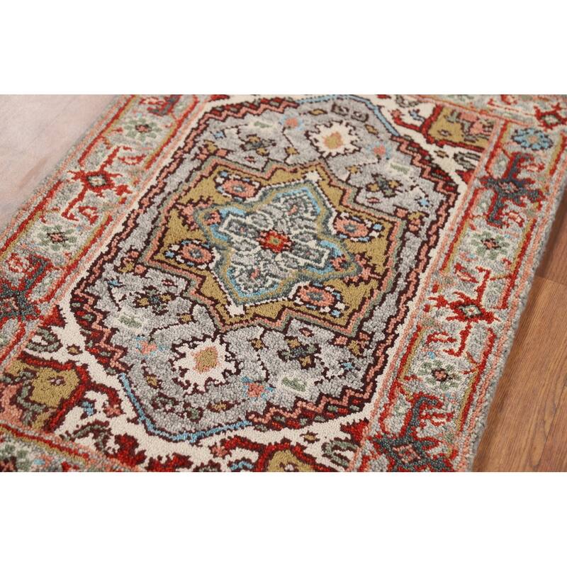 Gray Heriz Serapi Indian Foyer Rug Handmade Wool Carpet - 2'0" x 3'0"
