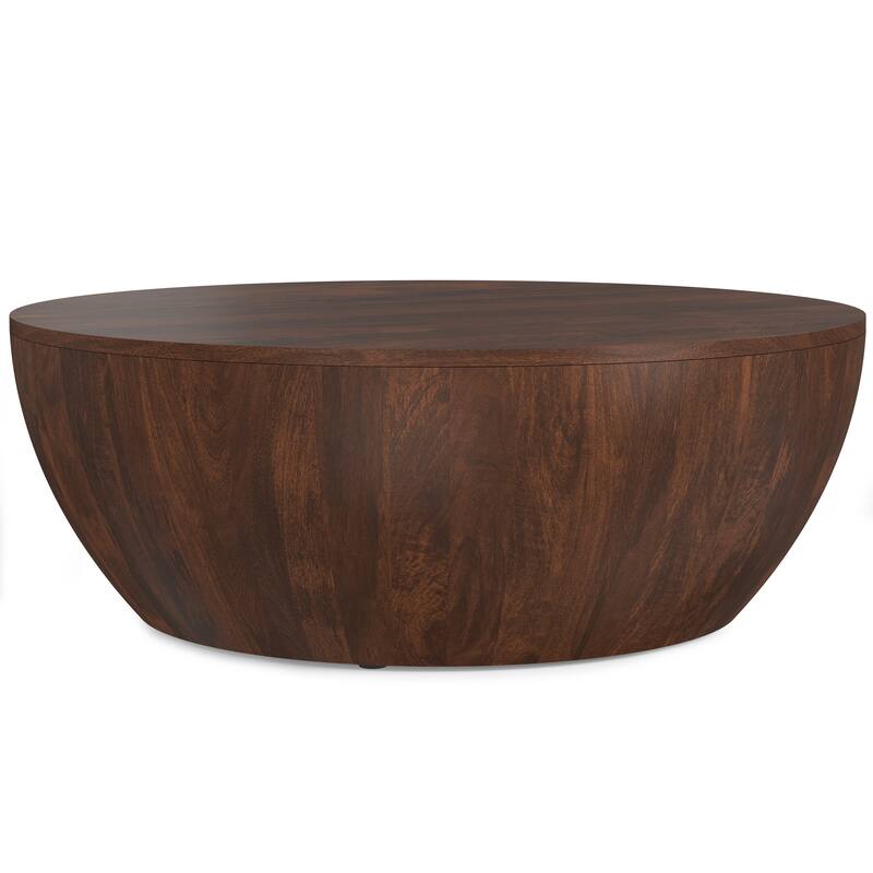WYNDENHALL Keystone 34 inch Wide Solid Mango Modern Industrial Drum Coffee Table & Assembled