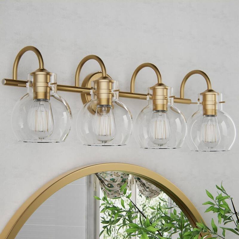 Modern Vanity Light with Clear Glass Globes in 2/3/4 Lights - 4-Light/24.6'' - Gold