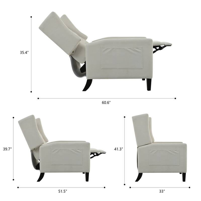 Modern Tufted Push Back Recliner Chair with Foldable Side Table and USB Charging Ports for Living Room or Bedroom