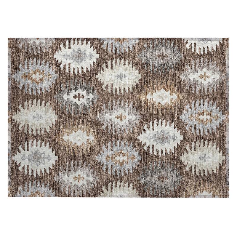Machine Washable Indoor/ Outdoor Boho Tribal Chantille Rug