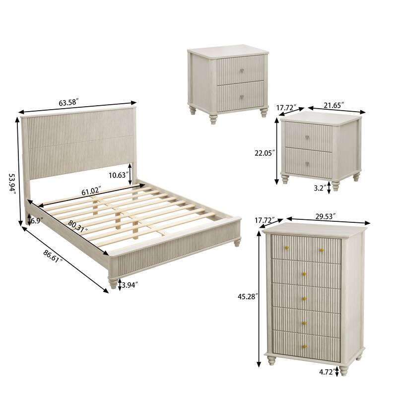 Bedroom Set with Wooden Platform Bed and Nightstands