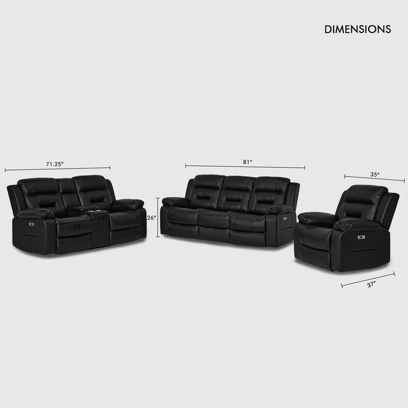 3-Piece Faux Leather Modular Design Power Recliner Sofa Set with USB&USB-C Charging
