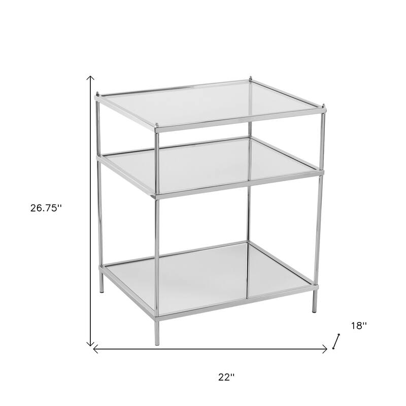 HomeRoots 27" Silver Mirrored Glass And Iron End Table With Shelf - 22x18x26.75