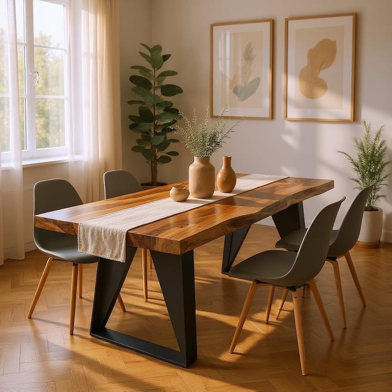 HomeRoots 80" Brown and Black Solid Wood and Iron Live Edge Dining Table - 80.00 in. x 30.00 in. x 40.00 in. - Brown - 80.00 in. x 30.00 in. x 40.00 in.