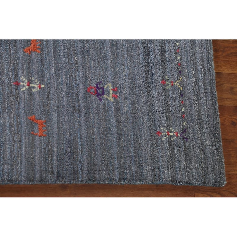 Blue & Gray Gabbeh Oriental Area Rug Handmade Wool Carpet - 6'7" x 9'7"