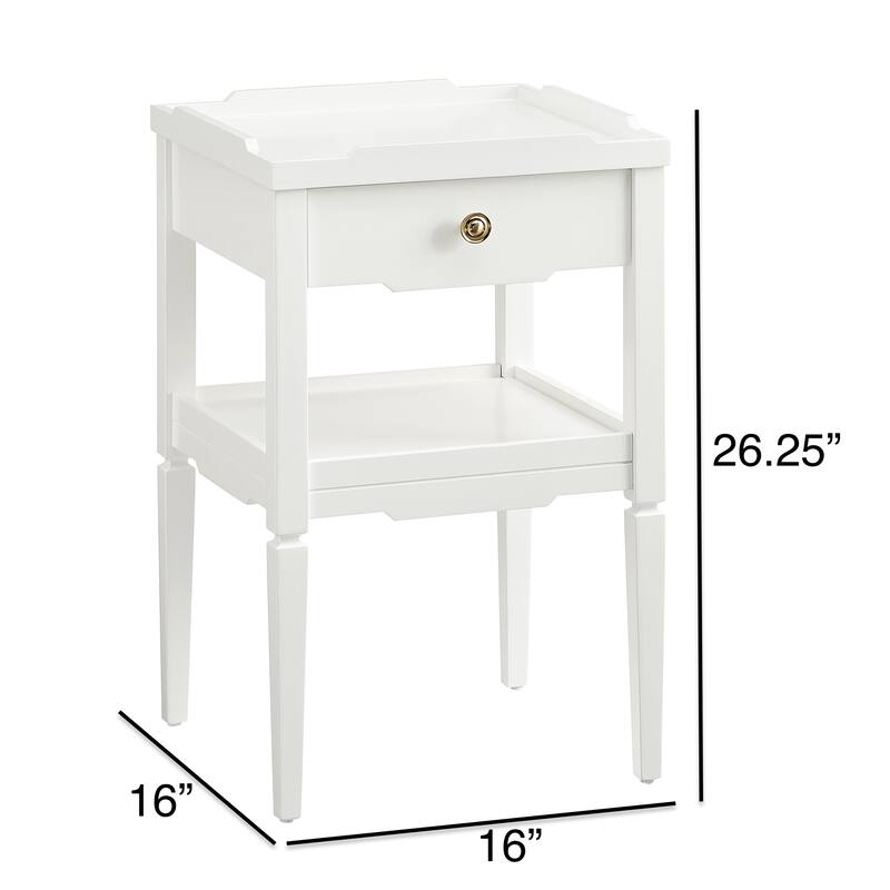 Mid-Century White Nightstand with Drawer and Lower Shelf