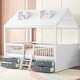 preview thumbnail 2 of 22, Full Size Wood Bed House with Fence and Roof for Kids, Boys and Girls, Bedroom