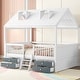 preview thumbnail 1 of 47, House Bed Wood Low Loft Bed House-shape Frame Bed with 2 Roof Skylights, Kids Storage Bed with 4 Drawers, Guardrail and Stairs White - Full