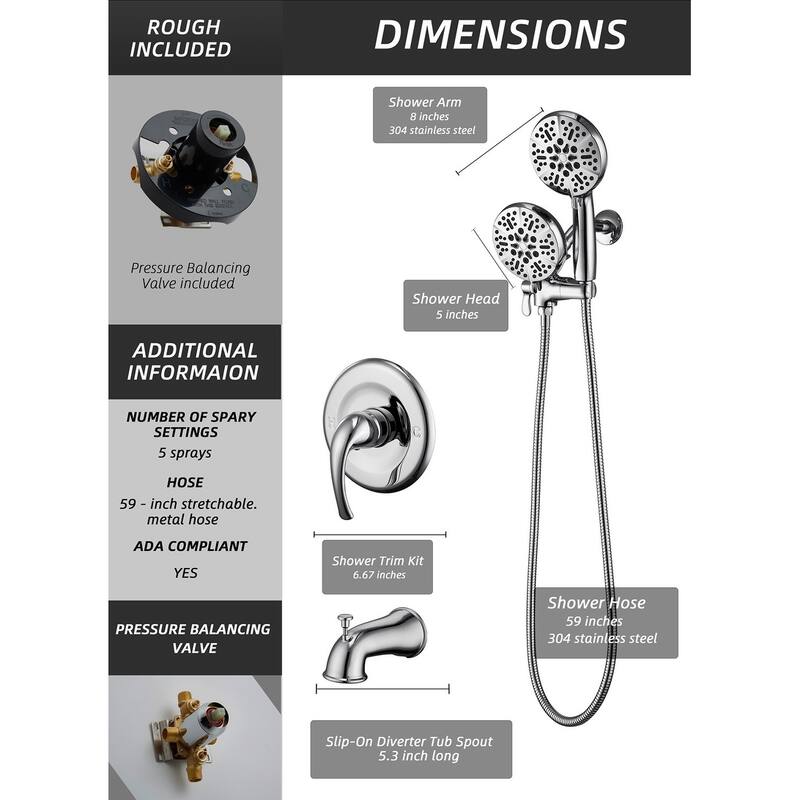 Complete Shower System with Tub Shower Faucet Set 5in Head Matte Black
