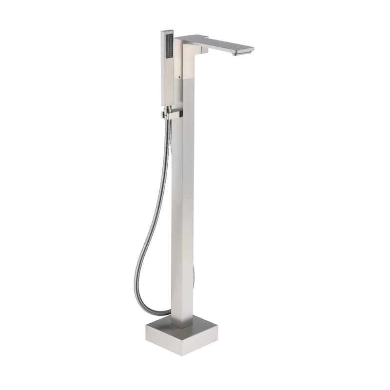 Freestanding Bathtub Faucet With Hand Shower Tub Faucets Floor Mount Tub Filler - Brushed Nickel