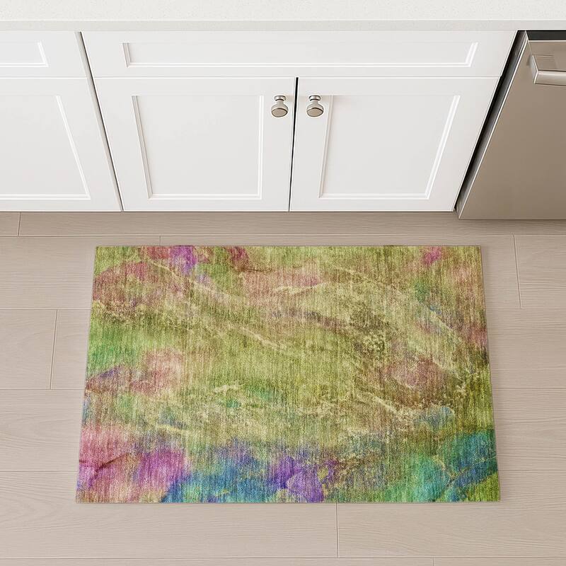 Machine Washable Indoor/ Outdoor Abstract Watercolor Chantille Rug