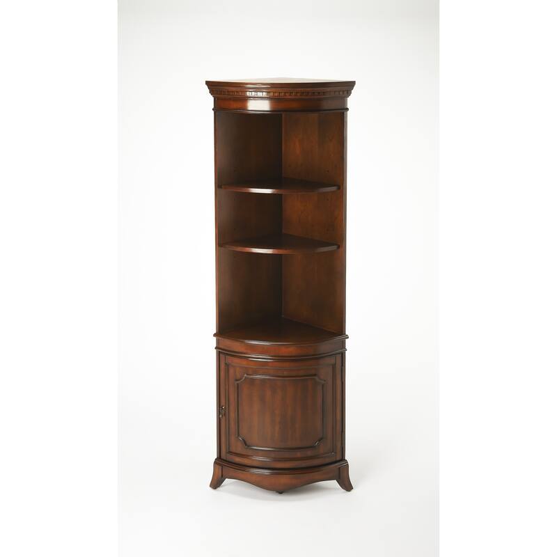Dowling 24 in. W x 73 in. H Quarter Round Wood Corner Cabinet with 3 Open Shelves and 1 Lower Storage Cabinet