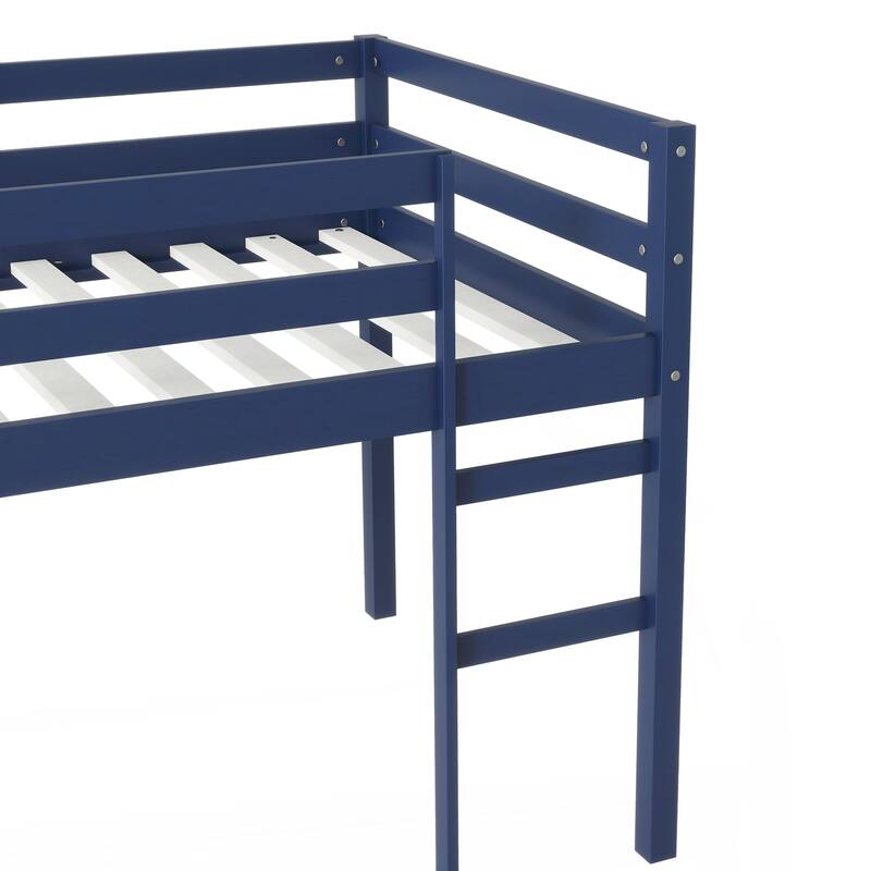 Solid Wooden, Rubber Wooden Twin Loft Bed with Ladder, Bed Platform of Strengthened Slats