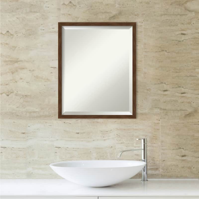 Beveled Wood Bathroom Wall Mirror - Carlisle Brown Narrow Frame - Carlisle Brown Narrow