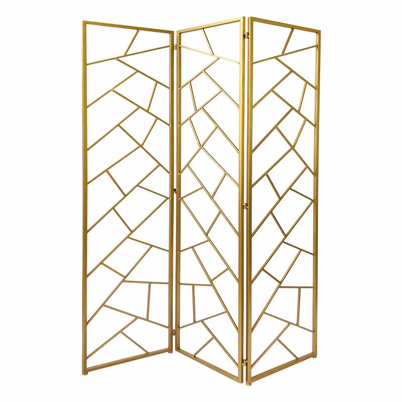 HomeRoots 71" Gold IronFolding Three Panel Screen Room Divider - 47' X '71' X '1