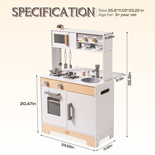 Wooden Chef Pretend Play Kitchen Playset With Sounds And Cookware Accessories - 2 In 1 Perfect Birthday Gift For Boys And Girls