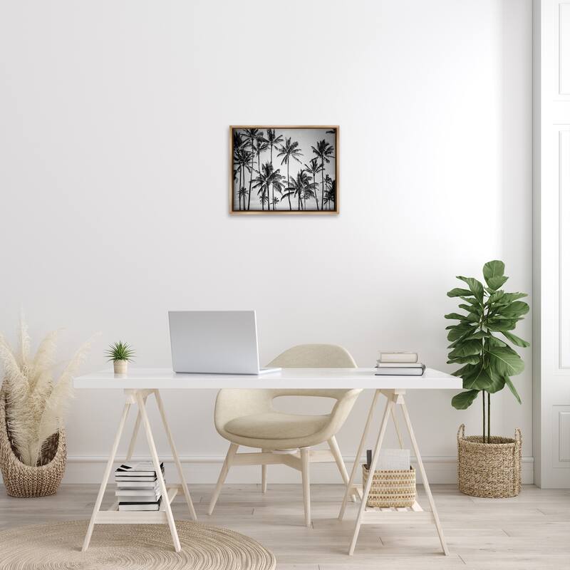 Stupell Palm Trees Skyline Black and White Photography Floater Frame