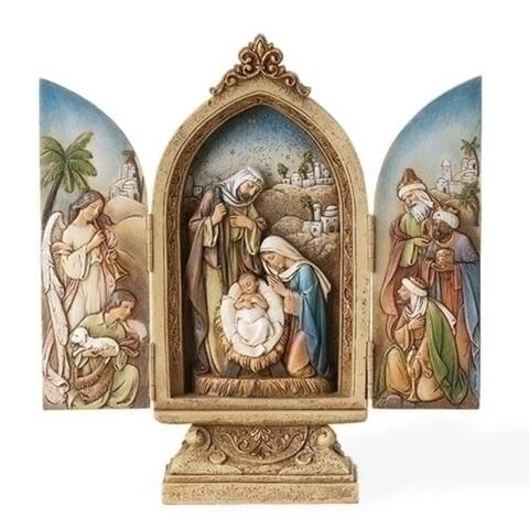 9" Gold and Blue Triptych with Holy Family Christmas Tabletop Decor