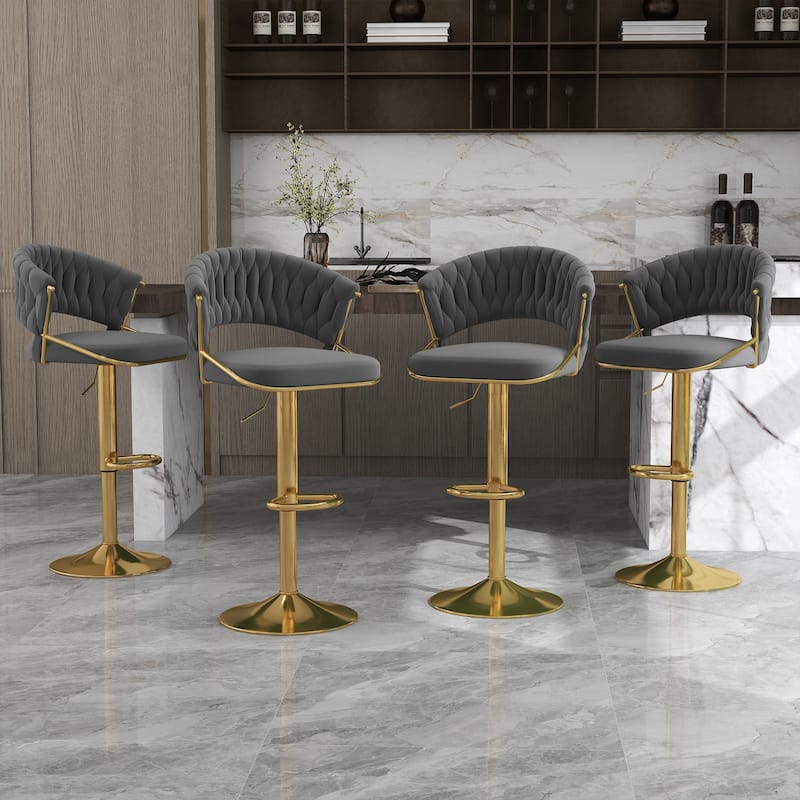 Set of 4 Modern Velvet Adjustable Bar Stools with Backs - Set of 4 - Grey