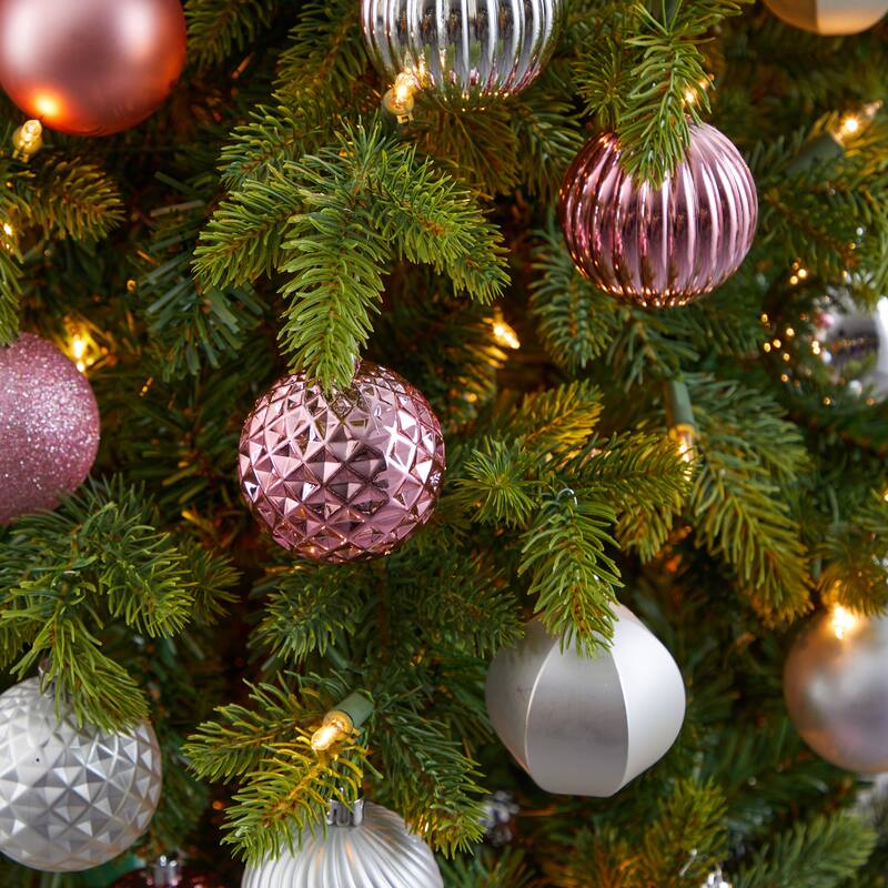 101ct Silver & Pink Shatterproof 3-Finish Christmas Ball Ornaments 2"