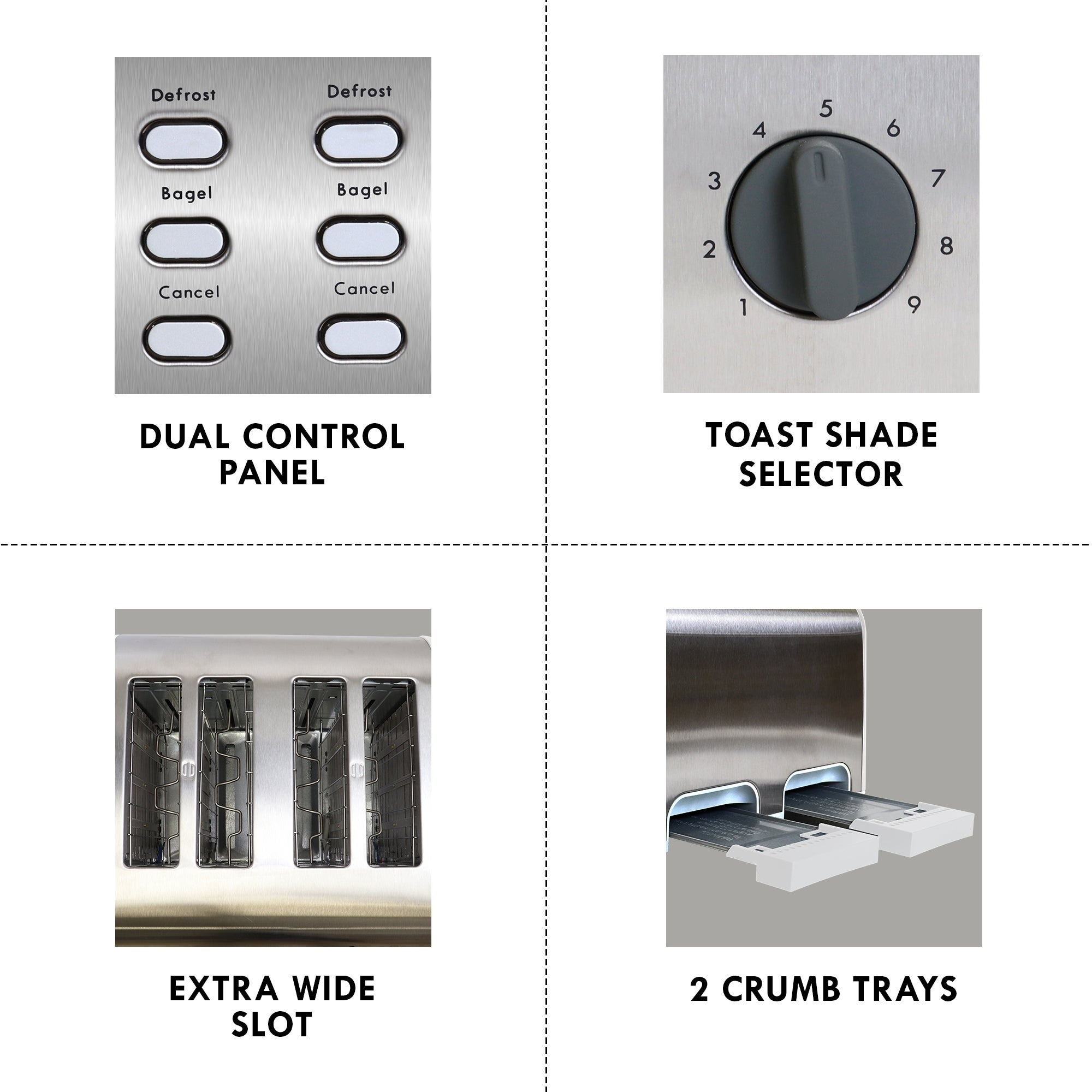 Kenmore 4 Slice Toaster, White Stainless Steel, Dual Controls, Extra Wide  Slots, Bagel and Defrost