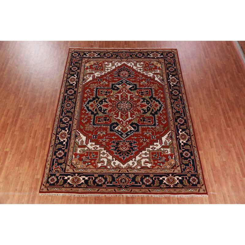 Hand Knotted Oriental 100% Wool Carpet Traditional Medallion Oranges & Rust Heriz (serapi) Area Rug - 11' 10'' X 9' 0''
