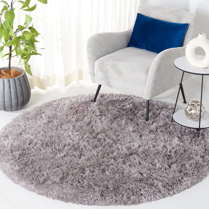 SAFAVIEH Handmade Vukosava Shag Guenevere 3-inch Extra Thick Rug - 8' x 8' Round - Grey - Runner/Round