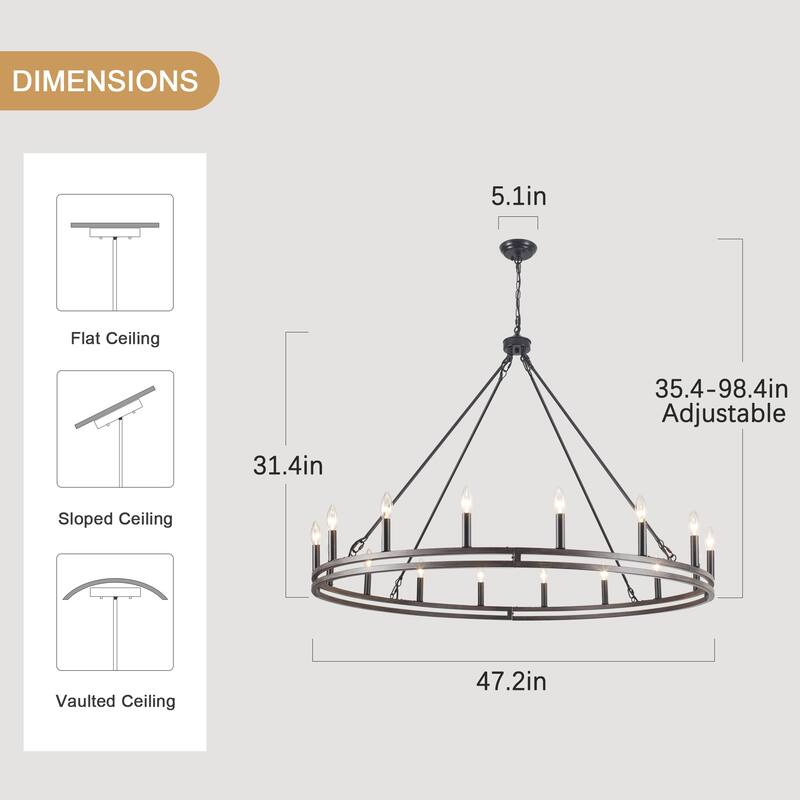 16-Light Candlestick Circle Wagon Wheel Chandelier Linear Island Chandelier Lighting for Kitchen Island