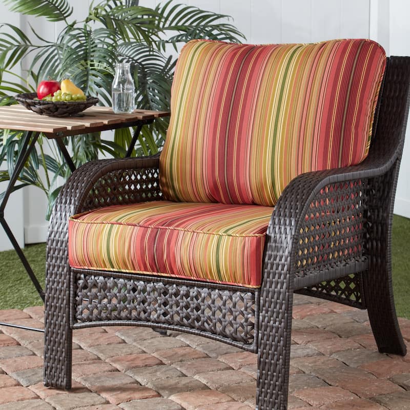 Kinnabari Stripe 2-Piece Premium Deep Seat Outdoor Cushion Set (Cushions Only)
