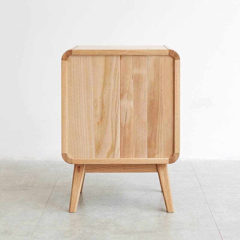 GDFStudio - Brynford Modern Solid Oak Wood Nightstand with Storage Drawers & Rounded Edges