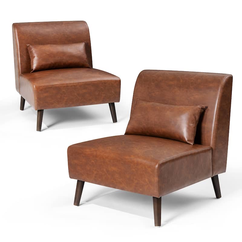 Accent Chair Upholstered Sofa Chair PU Faux Leather Wood Frame with Pillow - 28.74" W x 30.71" D x 31.50" H