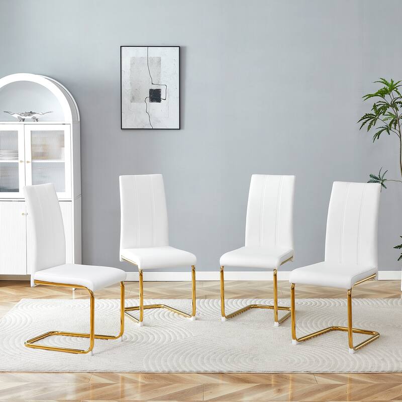 2-Pack PU Upholstered Dining Chairs - Modern High-Back Side Chairs with Luxury Gold-Plated Iron Tube Legs for Dining Room